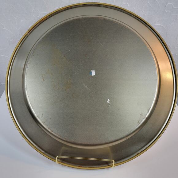 VINTAGE Stoyke Tray Platter 19" Round Red White Chicken Metal Mid Century 60s - Picture 10 of 16